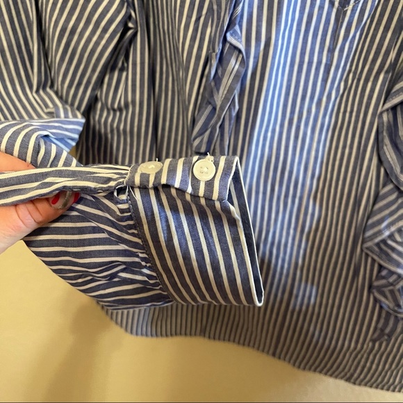 Mossimo Blue & White Striped Ruffle Keyhole Cotton Shirt Medium - Picture 7 of 13